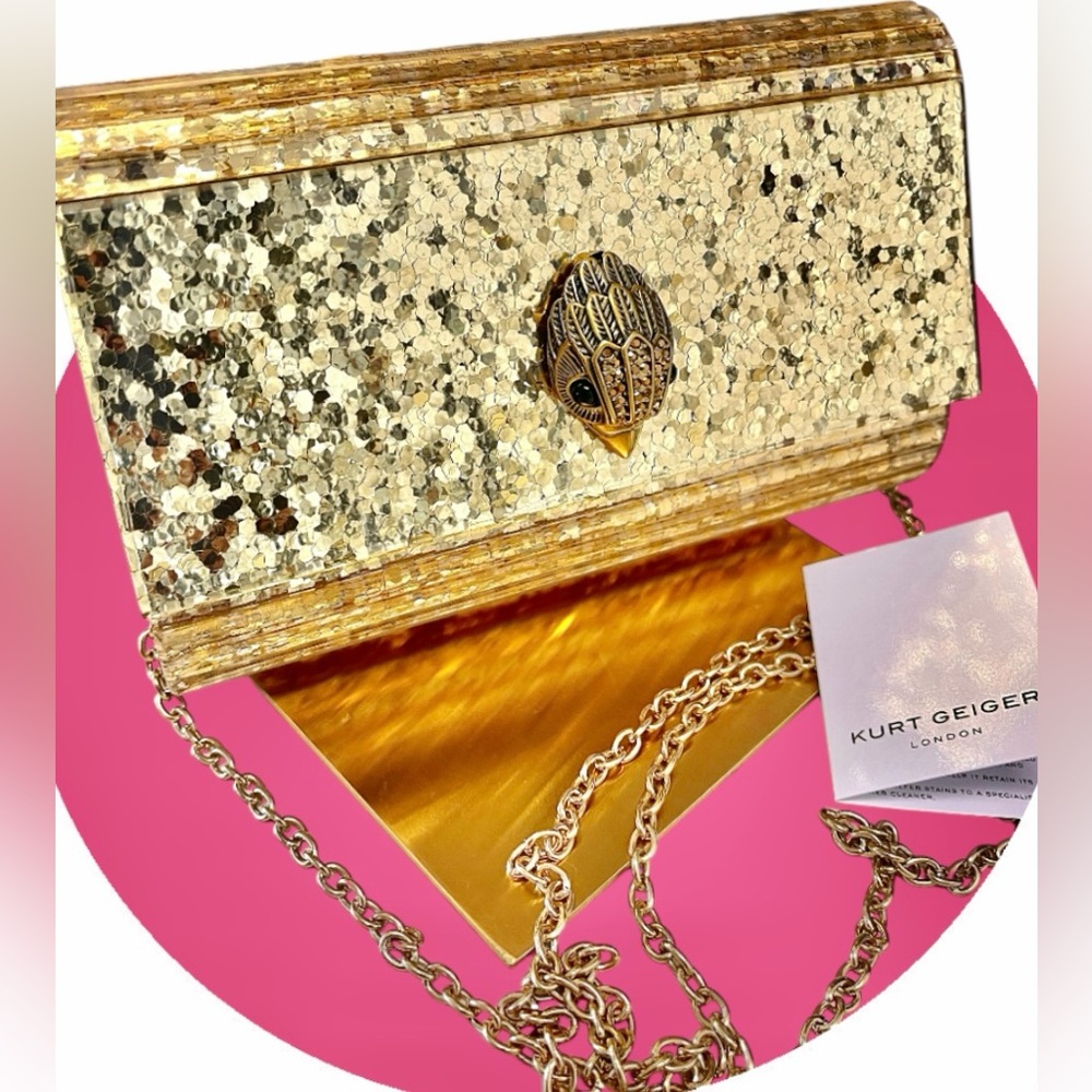 Gorgeous Kurt Geiger Acrylic Over Gold Flecks Party Bag Crossbody or Clutch NWT